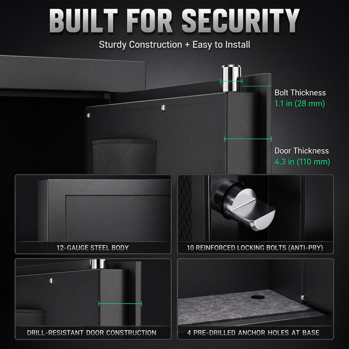 SDI-G6S-138HD, 15-20 Large Gun Safe, Digital Gun Safe for Rifles and Pistols with Removable & Adjustable Pegboard, Gun Safes & Cabinets with Door Organizers & 3 Gun Raks, Magnetic Lamp