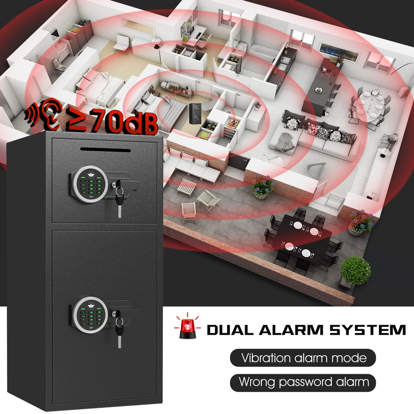 Fireproof Safe Box, 7.0 Cub Heavy Duty Large Safe with Dual Alarm System, Home Safe with Deposit Slot and Backlit Keyboard