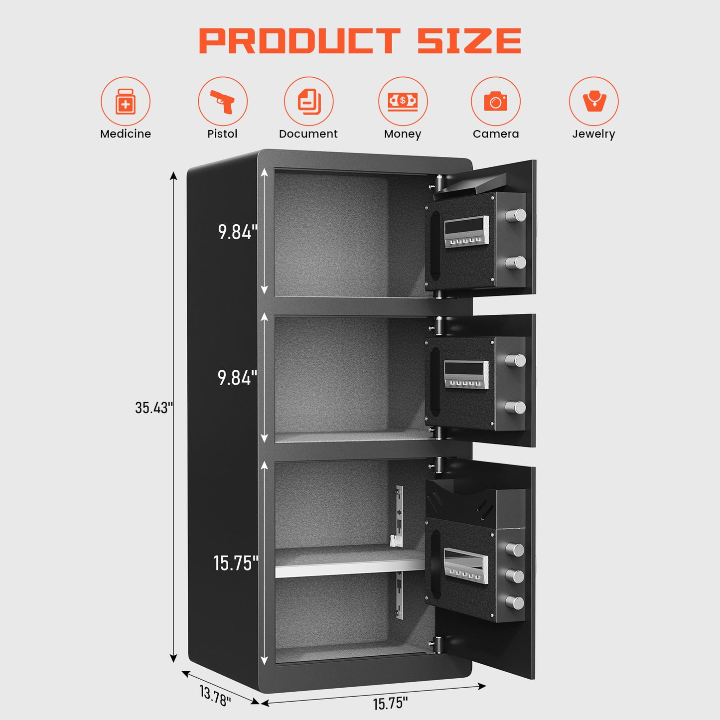 KAV-KM-90D 8.0 Cu ft Extra Large Home Safe Box Fireproof Waterproof with Triple Door, Digital Safe with Deposit Slot, Key Hook & Adjustable Shelf