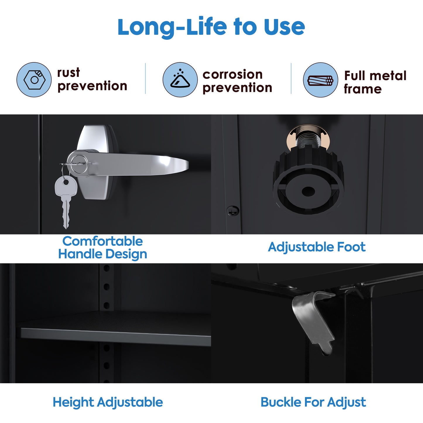 Metal Cabinet, 72” Black Tool Steel Locking Cabinet with Doors and 4 Shelves, Tall Cabinets for Garage Storage Systems Lockable File Cabinet for Home Office, Classroom/Pantry