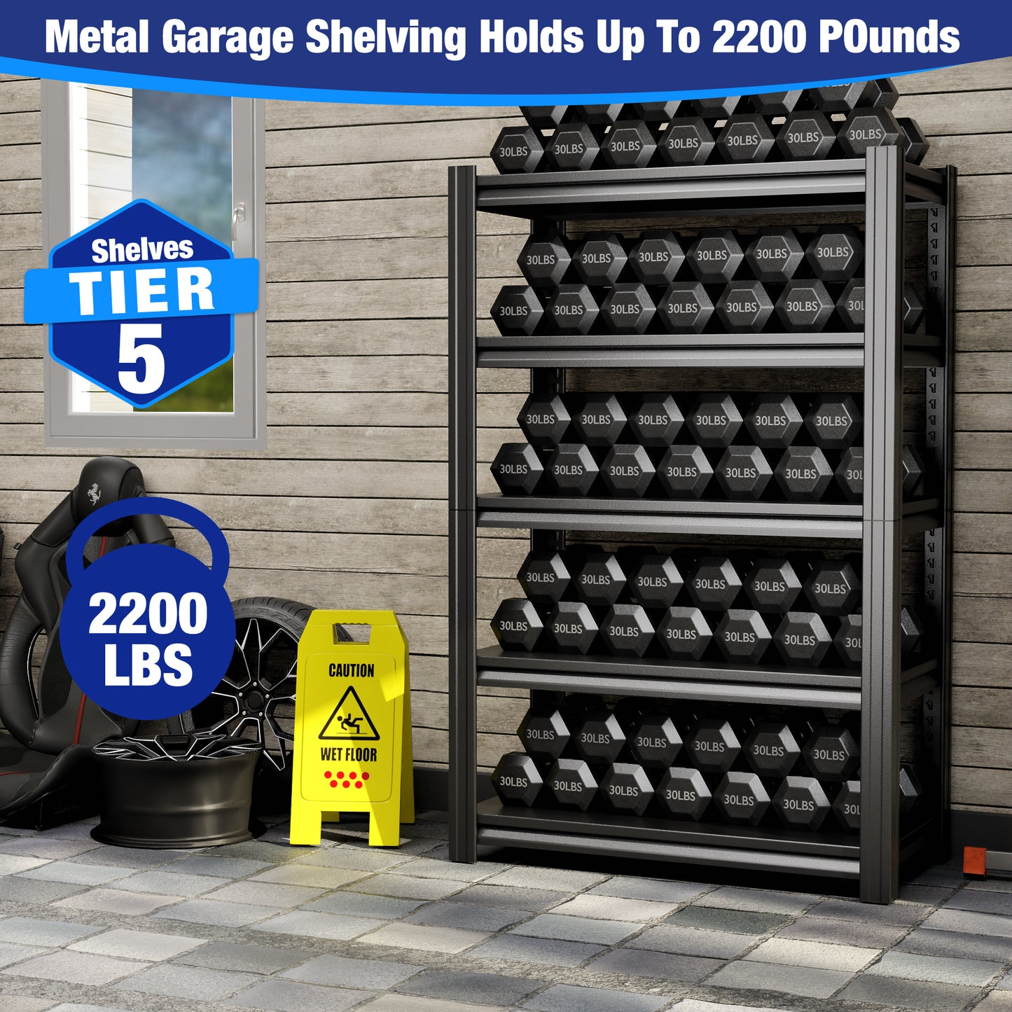 72" H|35.4" W All-Metal Garage Shelving Unit and Storage-Easy Assembly Shelves 5-Tier Rack|Heavy-Duty Adjustable Shelf|Steel Waterproof Rust-Resistant Shelves for Industrial