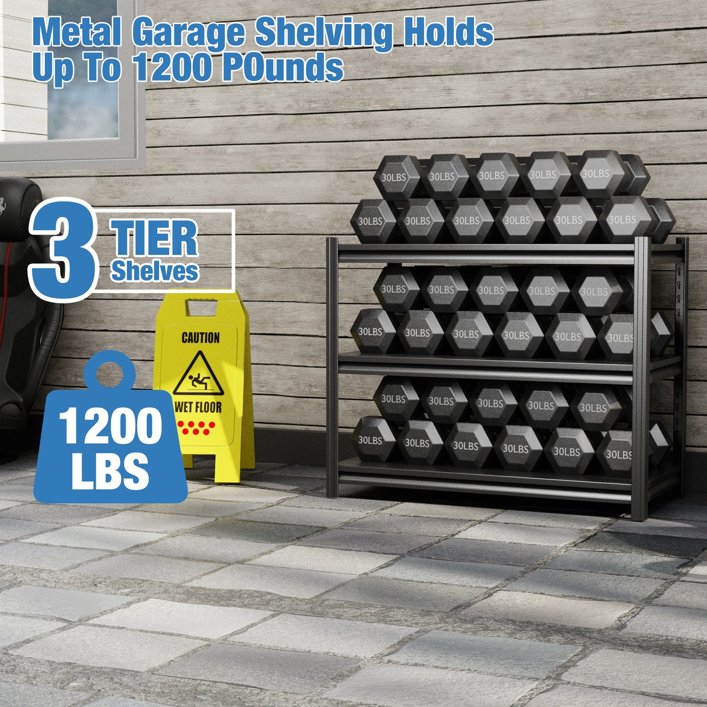 Garage Shelving Units and Storage,Deep Heavy Duty Metal Shelving Adjustable 3-Tier Shelves, 1200lbs Garage Storage Shelves,Shelving Rack Industrial Shelving Tool Shelf For Basement Metro