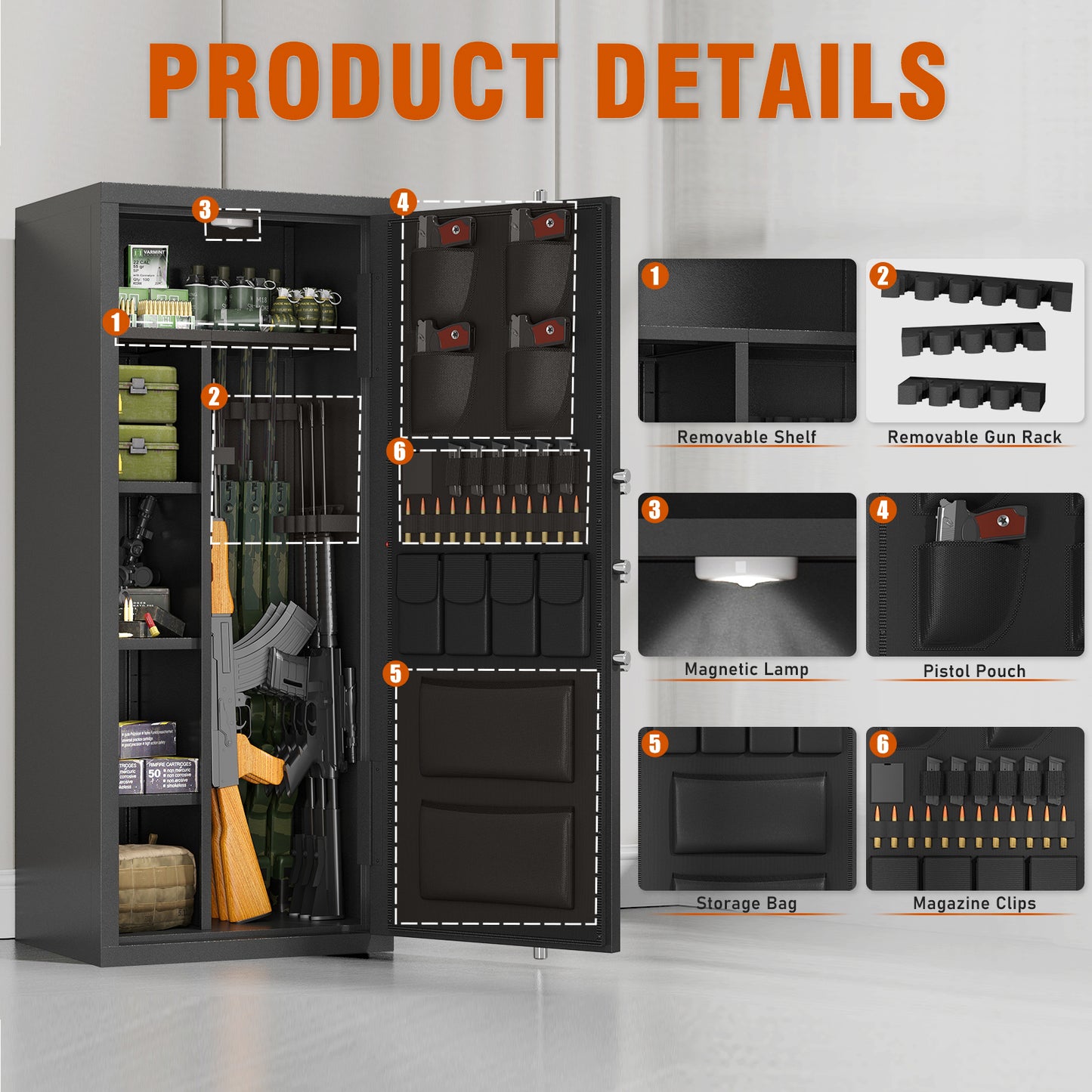 15-20 Gun Safe, Large Gun Safe for Shotguns and Pistols, Unassembled Gun Safe with Adjustable Shelf & Gun Rack, Gun Safe for Home and Shotgun, Quick Access Gun Cabinet with Dual Alarm