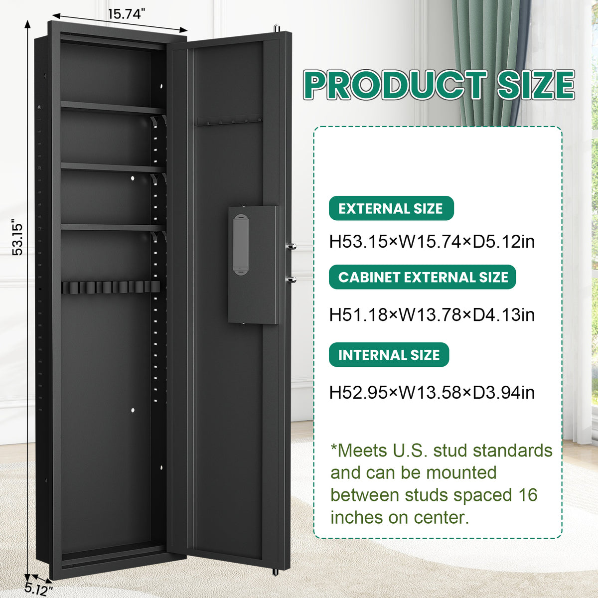 HK KW-135HD 53.15" Wall Safe Digital Lock, Hidden Wall Safe with Dual Alarm & Mute Function, In Wall Safe with Removable Shelves and Magnetic Slot
