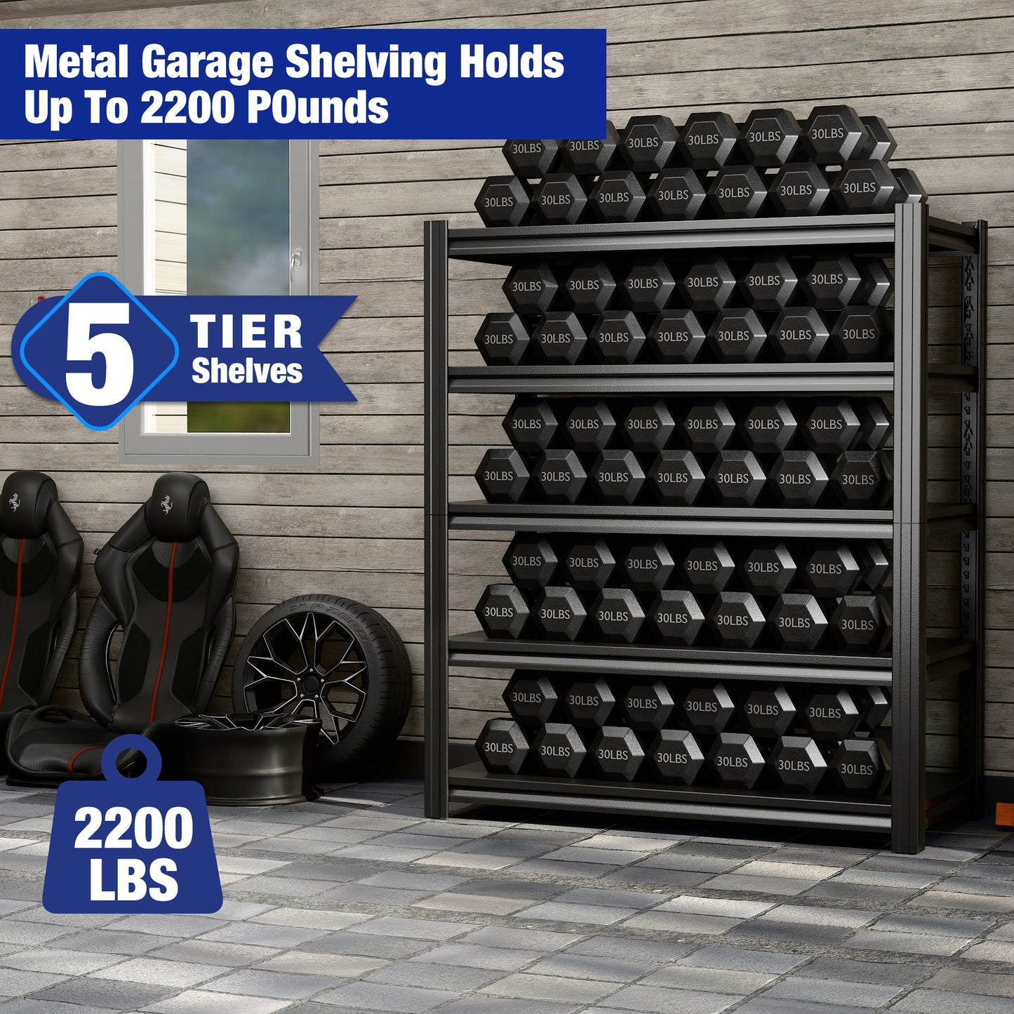 72" H Garage Shelving Unit-Adjustable 5-Tier Heavy-Duty Metal Storage Rack|3000 lbs Capacity Shelf|Easy Assembly Shelves|Rust-Resistant|Perfect for Garage Basement Workshop Organization
