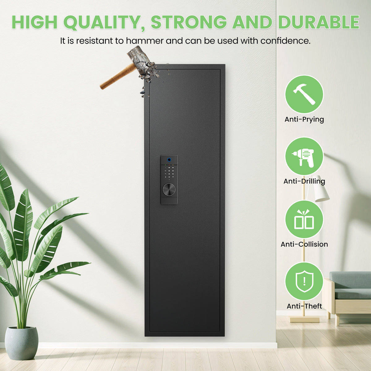 YT- 53.15” Wall Gun Safe - Wall Safes Between the Studs with 3 Adjustable Shelves and Magnetic Slot - Black