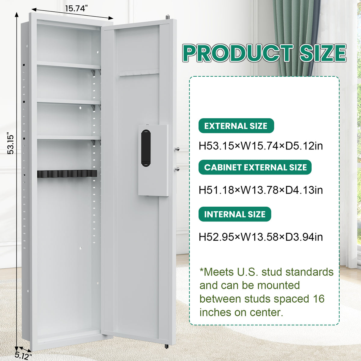 HK KW-135BD 53.15" Wall Safe Digital Lock, Hidden Wall Safe with Dual Alarm & Mute Function, In Wall Safe with Removable Shelves and Magnetic Slot