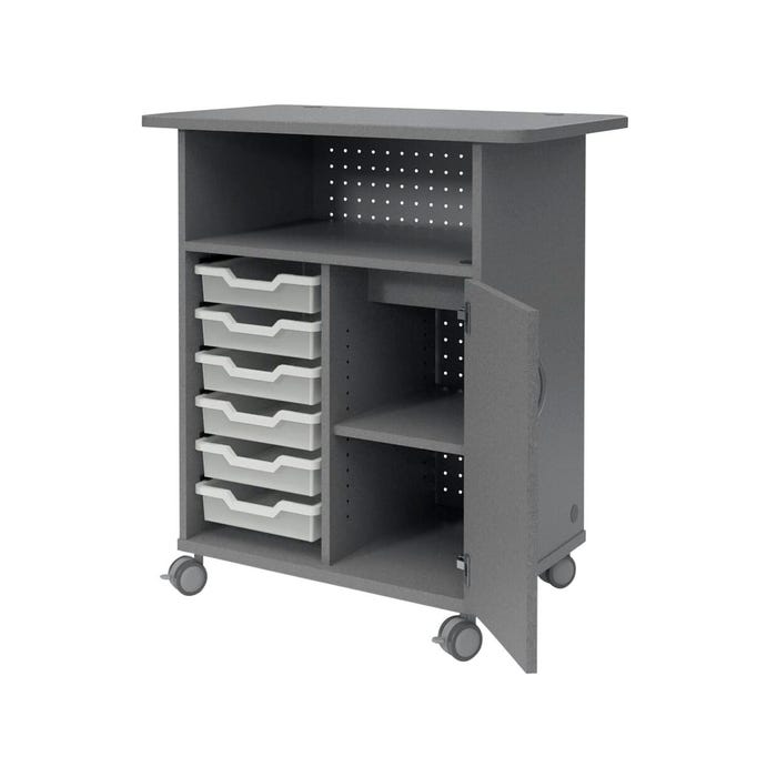 Fleetwood Designer 2.0 Presentation Cart, 36 x 22 x 40 Inches, 6 Trays Included, Non-Locking Door, Magnetic Pegboard Back