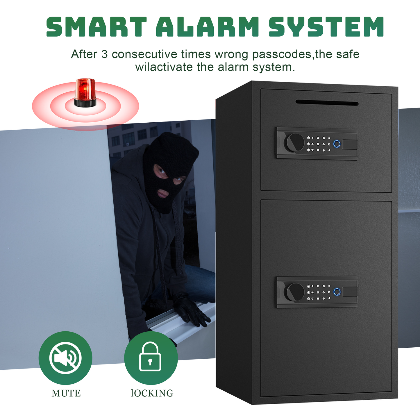 BM 6.0 Cuft Large Biometric Fingerprint Safe Fireproof Waterproof, Anti-Theft Money Safe Box with Deposit Slot & Dual Alarm System, Backlit Keypad Security Document Safe for Home Office Hotel