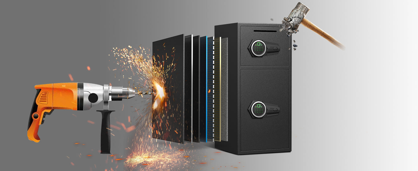 OME KL-65W 6.0 Cu ft Large Safe Box Fireproof Waterproof,with LED Light fire proof safe for home documents,Fingerprint password personal Safes with Deposit Slot & Dual Alarm System