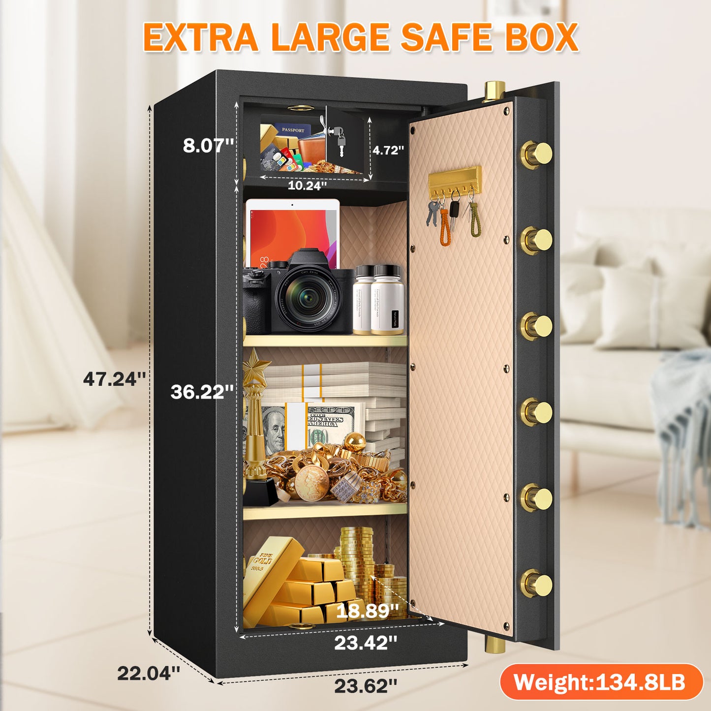 KAV Extra Large Safe Box, 14.1 Cubic Feet Heavy Duty Big Safe with Security Double Key Lock & Seperate Lock Box
