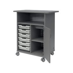 Fleetwood Designer 2.0 Presentation Cart, 36 x 22 x 40 Inches, 6 Trays Included, Non-Locking Door, Magnetic Pegboard Back