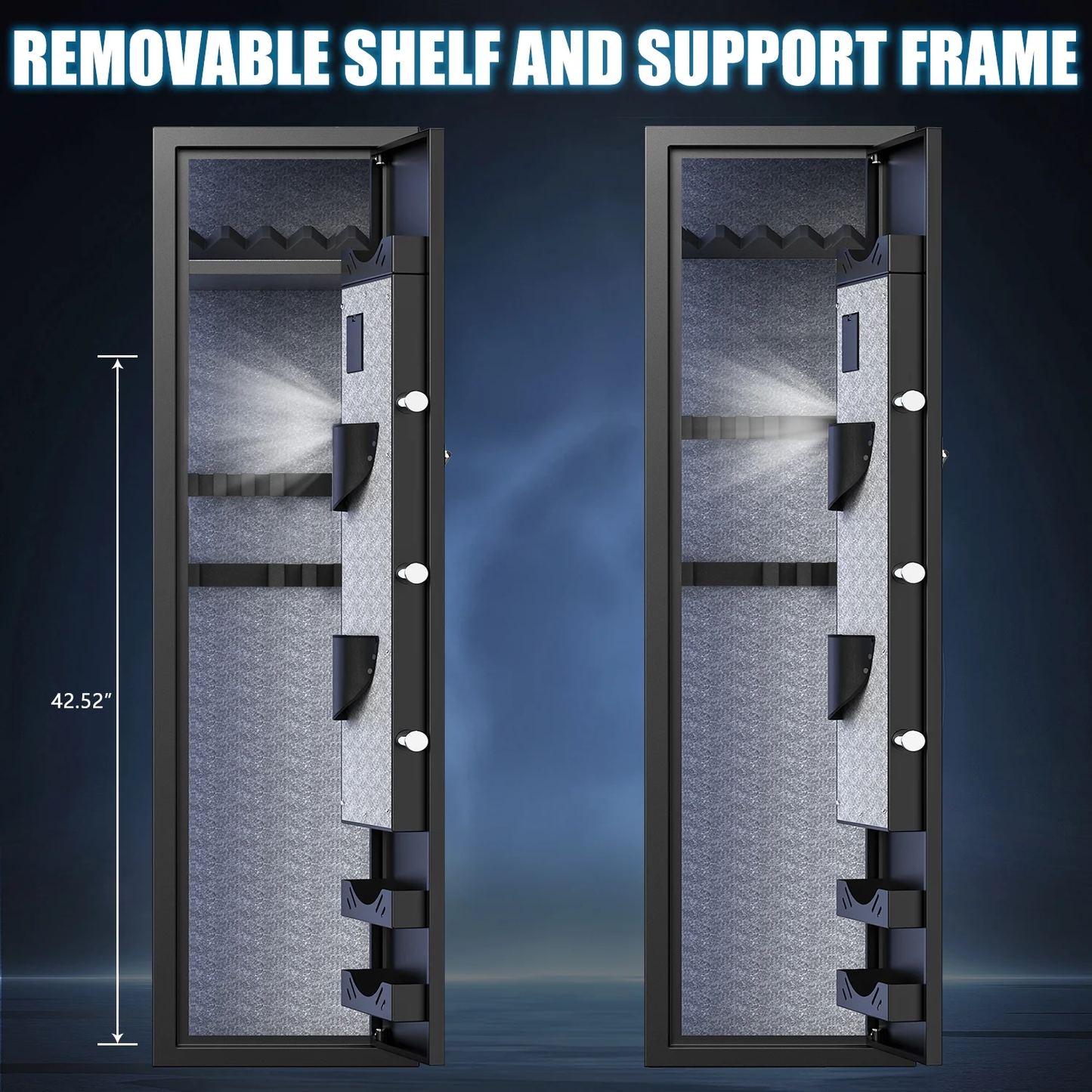 Biometric Gun Safe, 5-7 Gun Fingerprint Gun Safes for Home Guns and Shotguns, Quick Access Long Gun Safe for Home with LCD Keypad,LED Light, 3 Adjustable Racks,Ammo Box