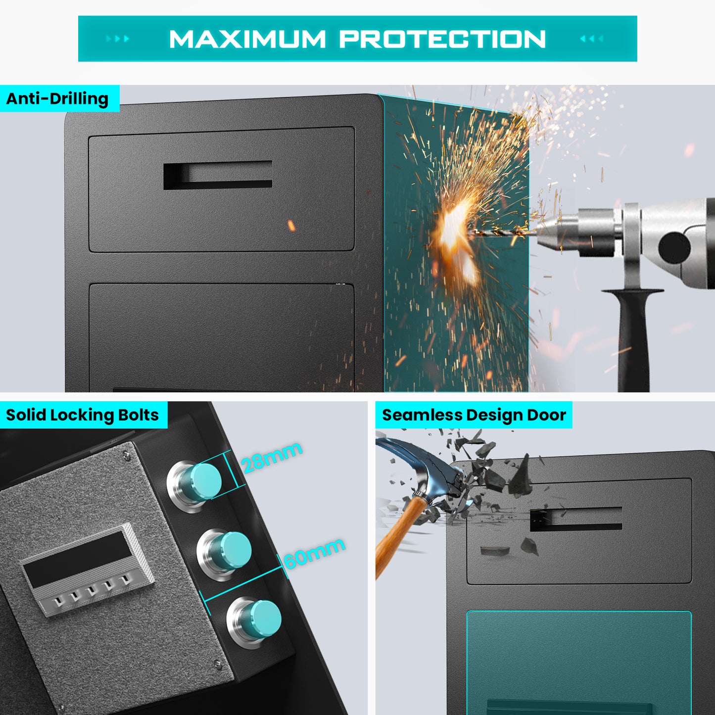 KAV 2.6 Cub Fireproof Drop Safe, Safe with Drop Slot, Drop Slot Safes with Front Load Drop Box and Digital Touch Screen Keypad, Heavy Duty Money Safe Box for Business Office Home