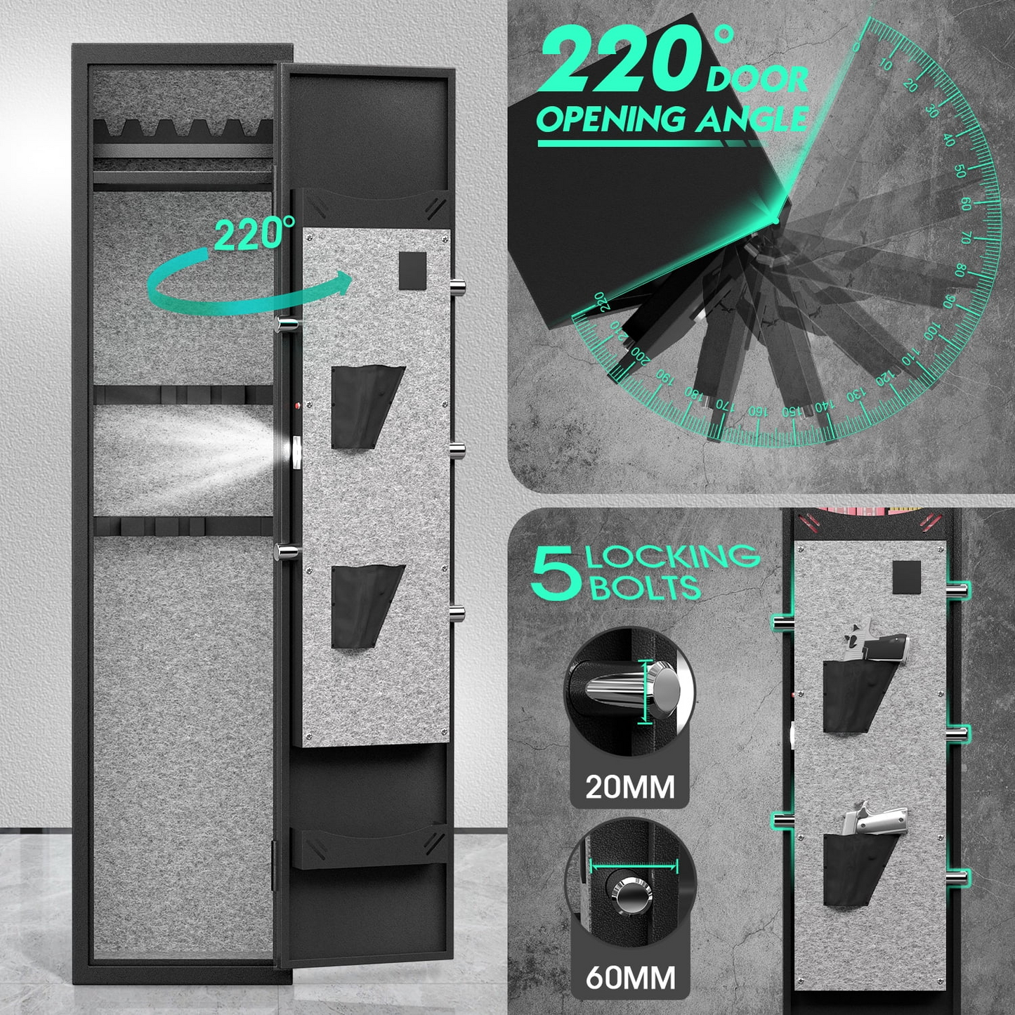 Riflevault 3-5 Gun Safe for Shotguns and Pistols, Quick Access Gun Cabinets with Adjustable Gun Racks and Removable Shelf