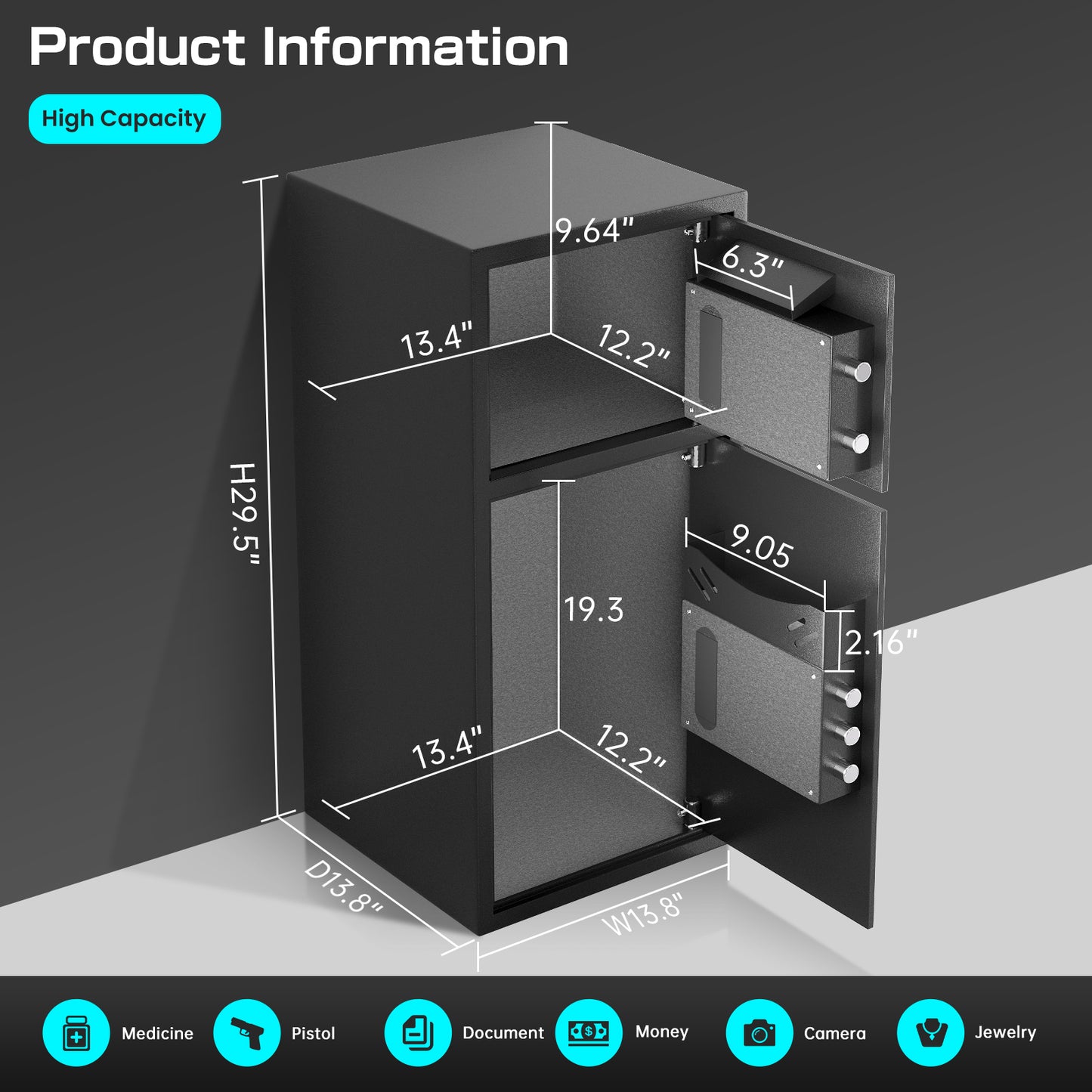 6.5 Cub Extra Large Safe, Heavey Safe Box with Double Digtal Keypad and Dual Alarm for Home Office Hotel, Large Double Door Safe Box -KM-75