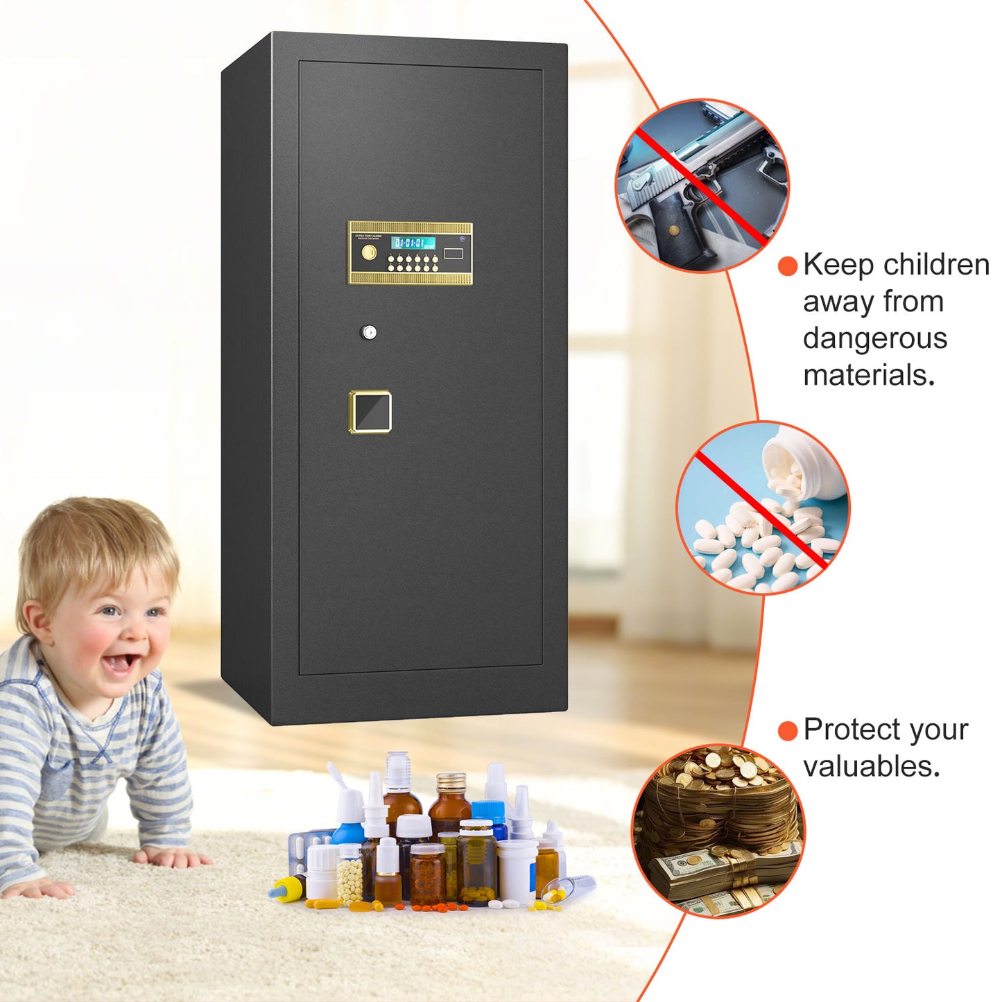 KAV Extra Large Safe Box, 14.1 Cubic Feet Heavy Duty Big Safe with Security Double Key Lock & Seperate Lock Box