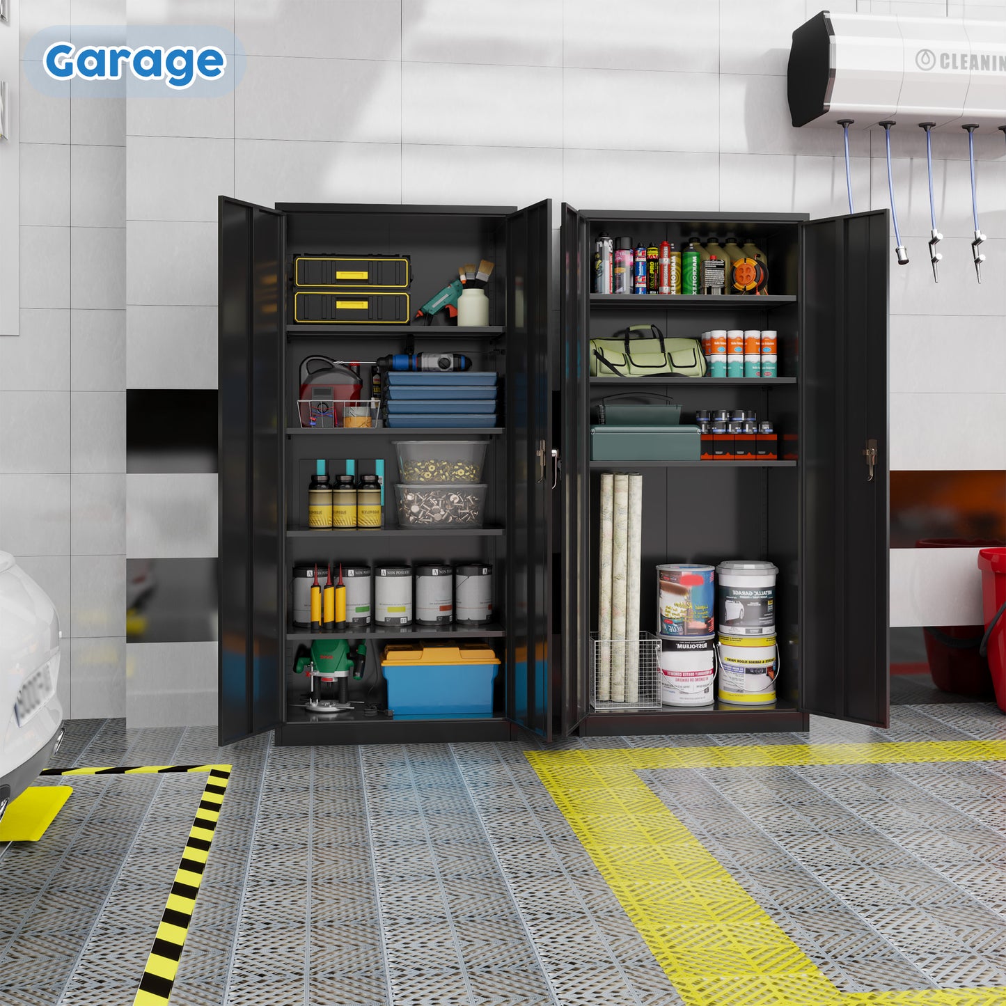 Metal Cabinet, 72” Black Tool Steel Locking Cabinet with Doors and 4 Shelves, Tall Cabinets for Garage Storage Systems Lockable File Cabinet for Home Office, Classroom/Pantry