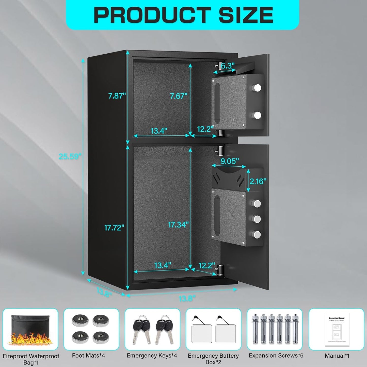 BM-K1-75 6.5 Cub Extra Large Safe Box, Home Safe .