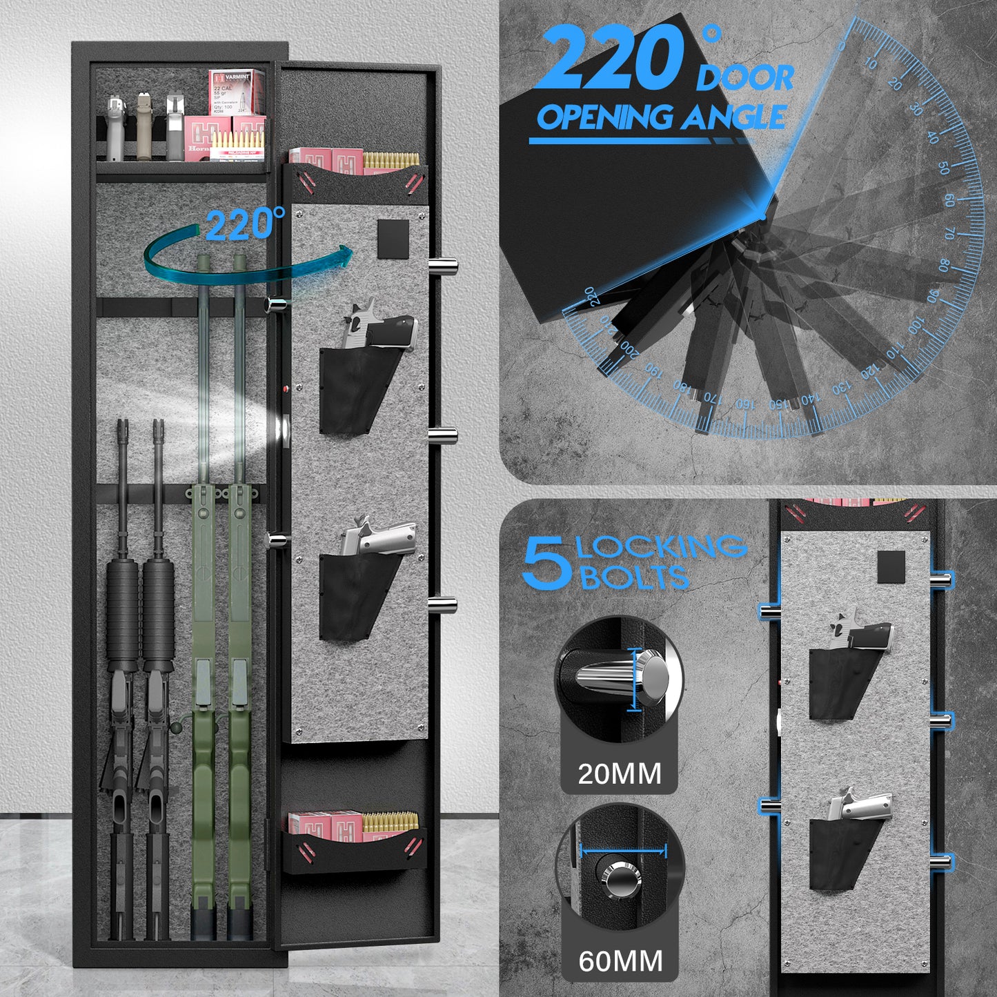 BM-GKM-138W-3-5 Gun Safe, Quick Access Biometric Fingerprint Gun Safe for Pistols, Gun Safe with Silent Mode and Alarm System, Gun Cabinet with Removable Shelf and 3 Adjustable Gun Slots