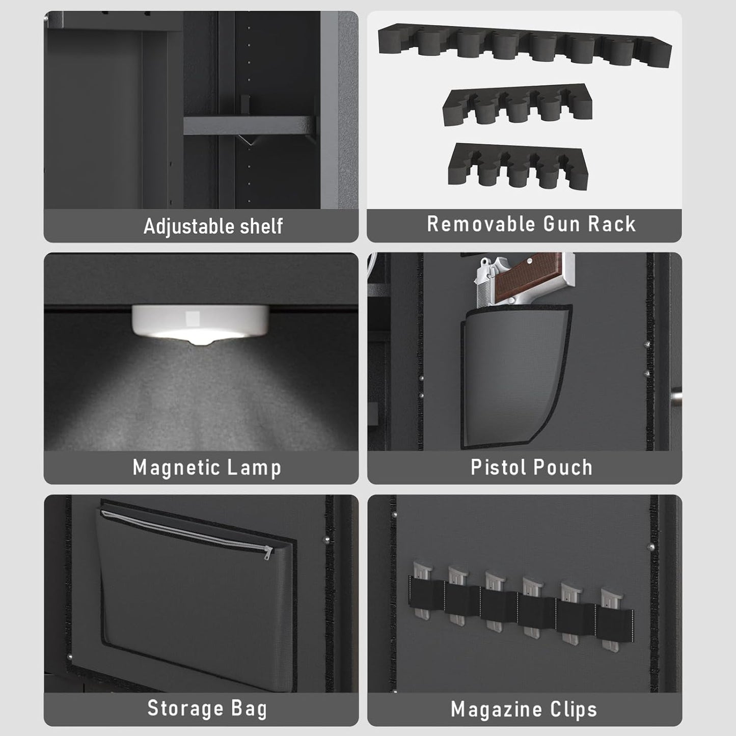 OME AKG3-132W 30-40 Large Gun Safe, Fingerprint Gun Safe for Gun Pistols with LCD Keypad & Gun Rack