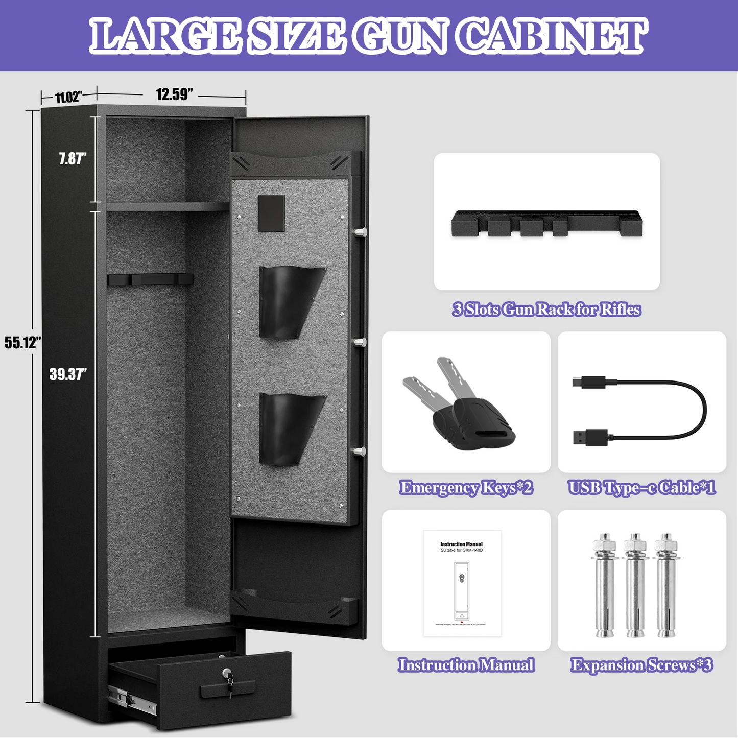 6-8 Gun Safe For Domestic Rifles And Pistols Gun Cabinet,With Backlit Keyboard And Dual Led Lights, Pockets And Removable Shelves