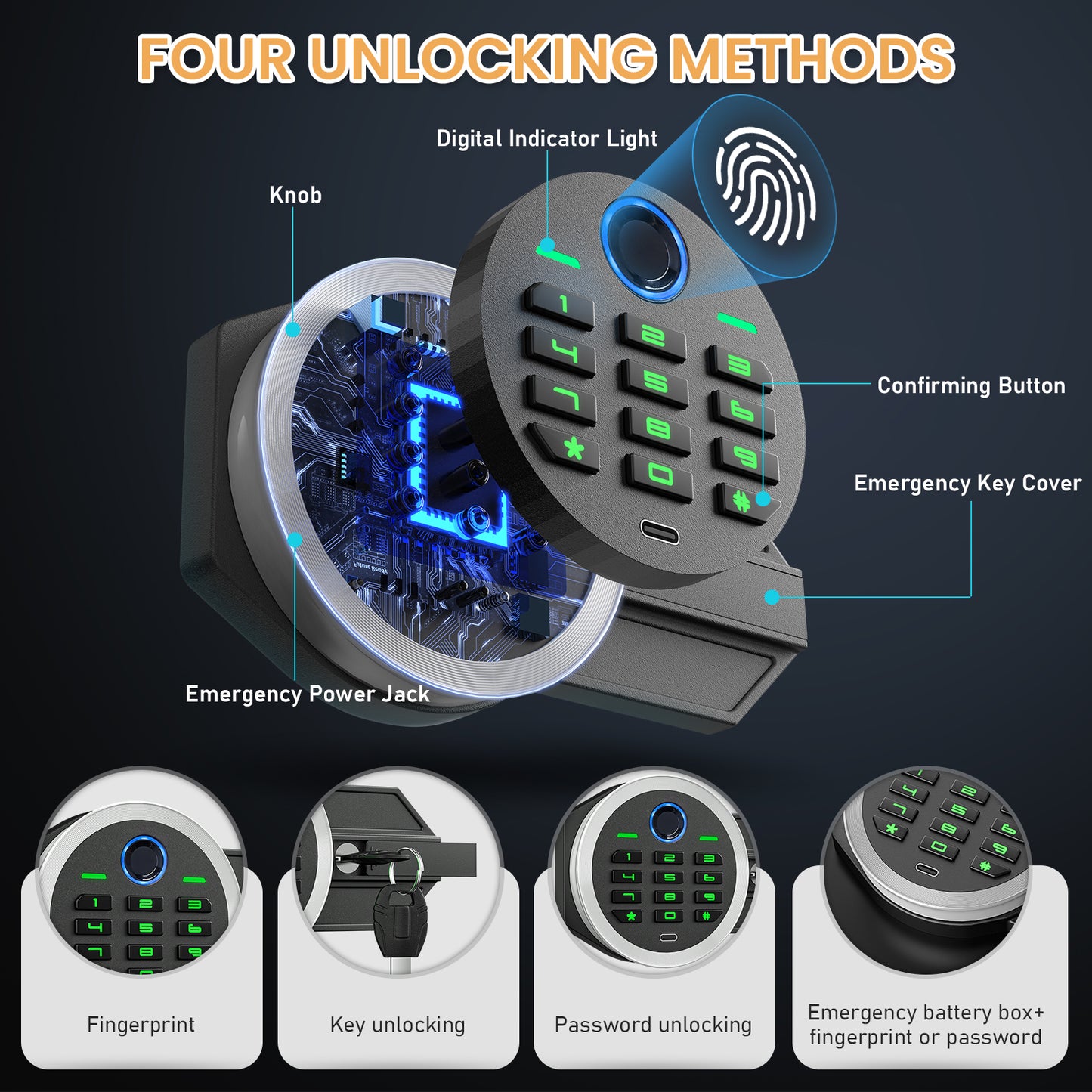 KAV KM-85W Kavey 7.0 Cub Waterproof Fireproof Large Safe Box with Depository Drop Slot, Double Door Biometric Safe with Removable Shelf and Mute Function for Documents Cash Jewelry Valuables