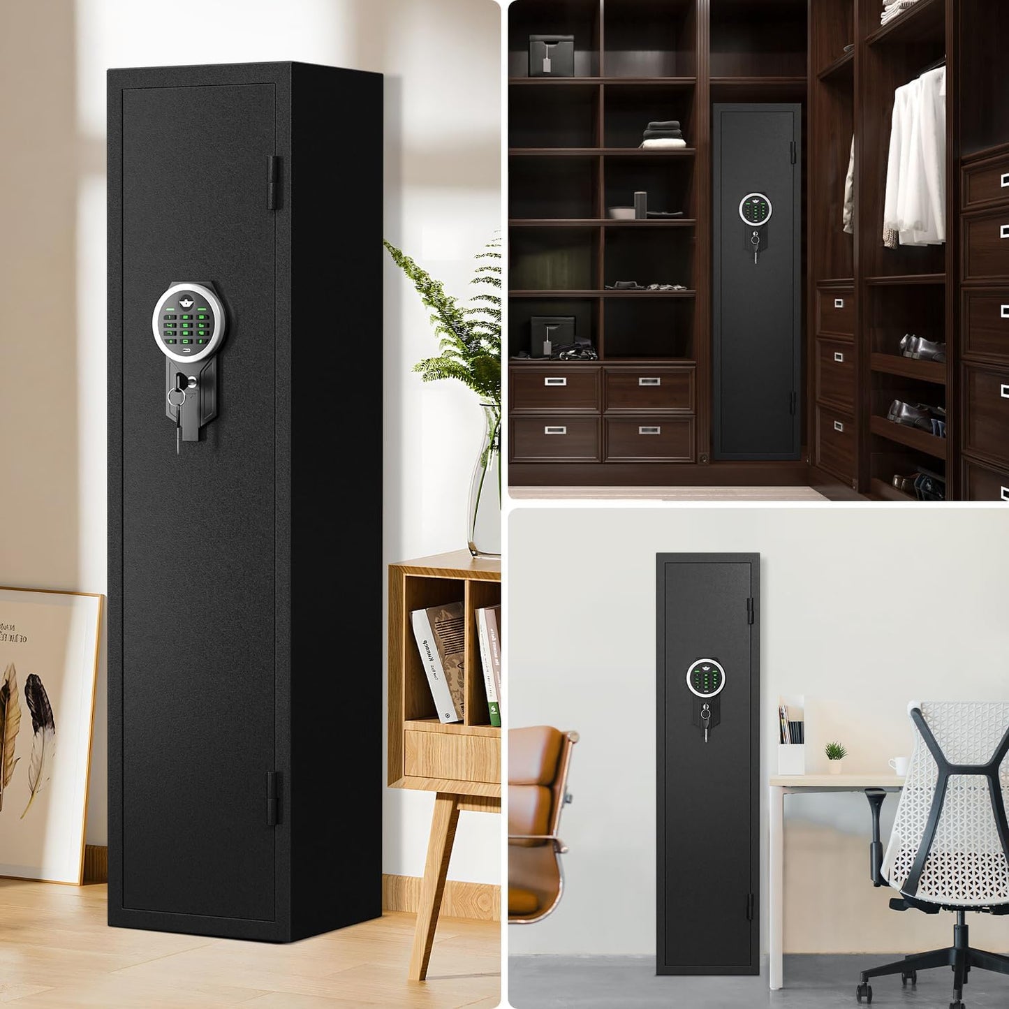 KAV 2-3 Rifle Gun Safe, Digital Keypad Large Long Gun Safe for Home Rifle and Shotguns, Quick Access Gun Cabinets with LED Light, Rifle Safe with Adjustable Gun Rack and Removable Shelf