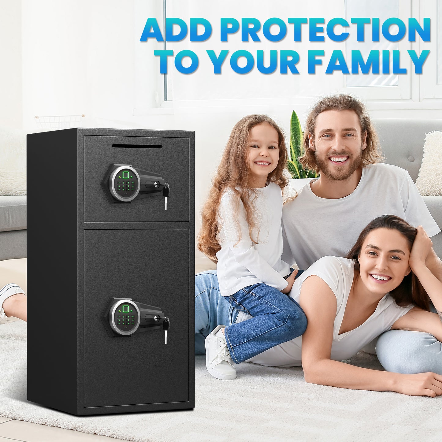 BM- 6.5 Cuft Large Biometric Fingerprint Home Safe Fireproof Waterproof, Anti-Theft Money Safe Box with Deposit Slot & Dual Alarm System, Digital Security Document Safe for Home Office Hotel