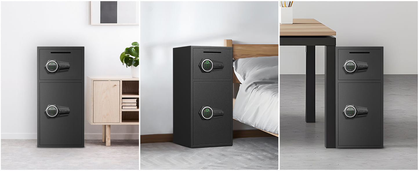 OME KL-65W 6.0 Cu ft Large Safe Box Fireproof Waterproof,with LED Light fire proof safe for home documents,Fingerprint password personal Safes with Deposit Slot & Dual Alarm System