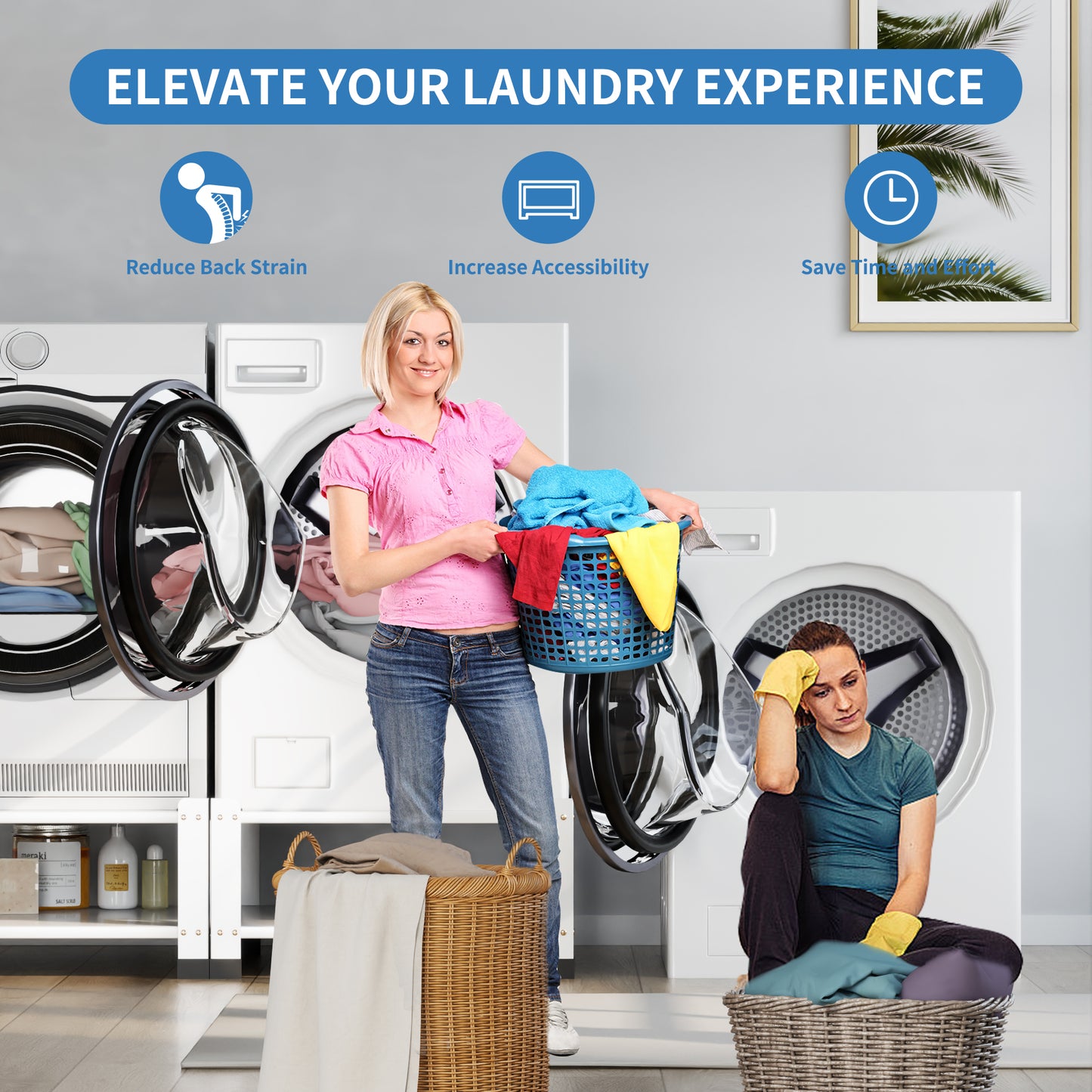 Laundry Pedestal 18" Height, Washer and Dryer Pedestals with Storage Shelf, 700lbs Weight Capacity Washing Machine Stands for Most Washers and Dryers, Assembly Required