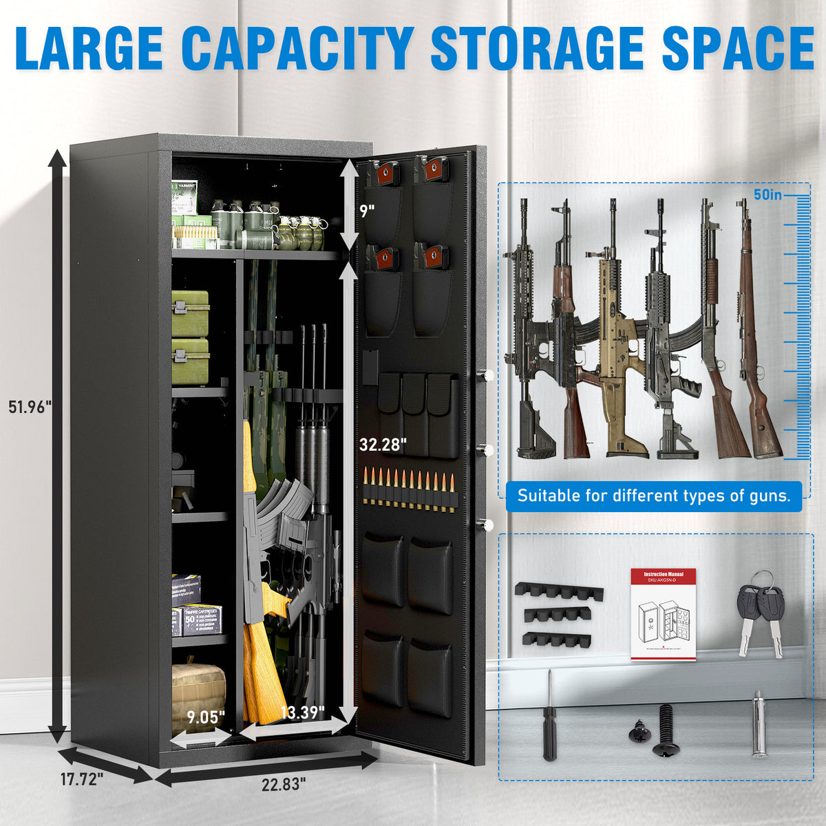 OME AKG5-D 15-20 Gun Safe, Large Gun Safe for Pistols, Unassembled Gun Cabinet with Adjustable Shelf & Gun Rack, Gun Safe for Home and Shotgun, Quick Access Gun Cabinet with Mute Function & Dual Alarm