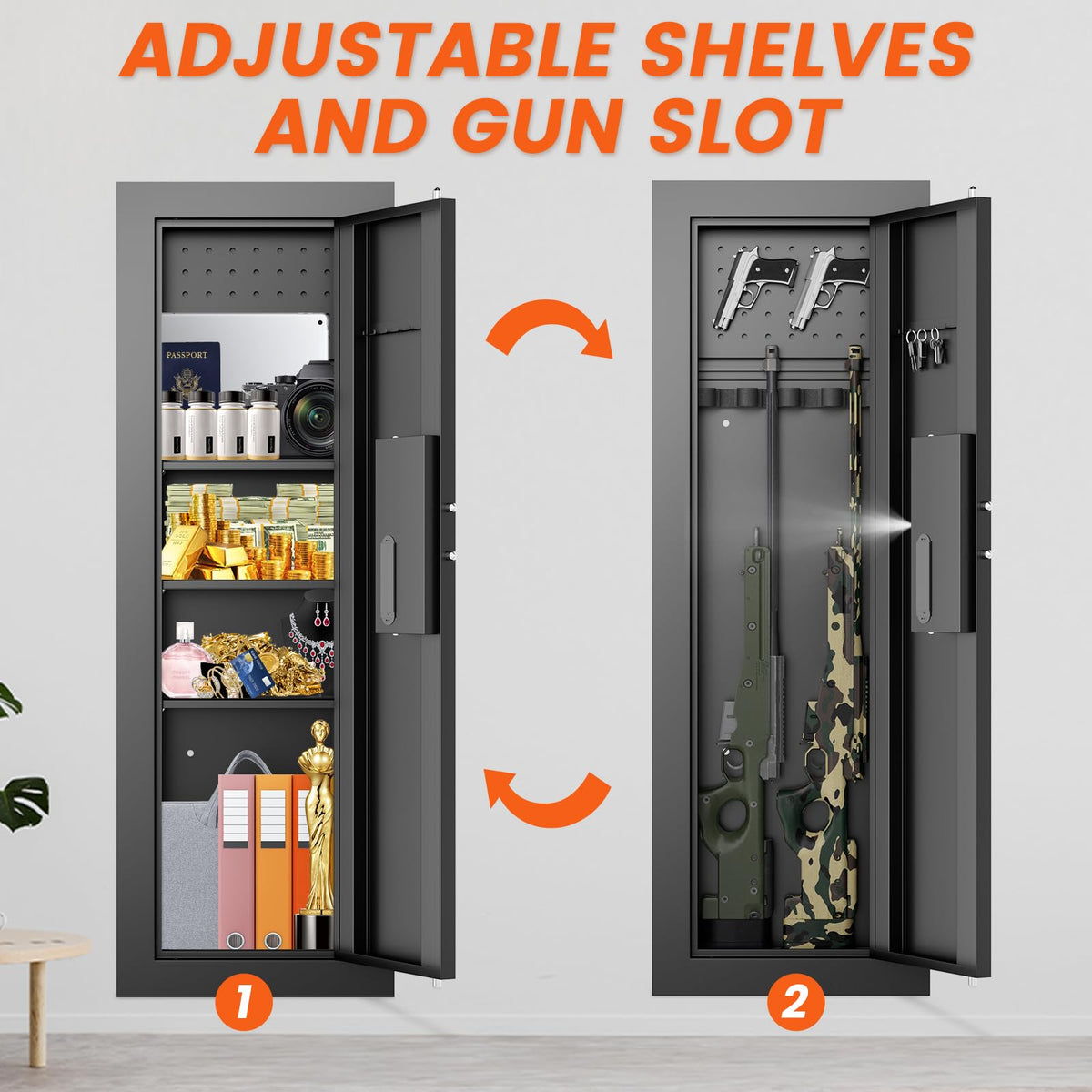 47.24" Wall Safe Between the Studs, Hidden Safe with Pegboard & LCD Keypad, Digital In Wall Gun Safe with 3 Removable Shelves, Magnetic Gun Slot, In Wall Safe (Black-Digital) - image 4