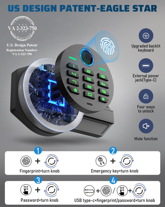 Kavey 2.0 Cubic Feet Biometric Fingerprint Safe Box, Quick Access Home Safe with Dual Alarm System and Mute Mode, Heavy Duty Alloy Steel Money Safe for Office Hotel Cash Documents Storage, Black - image 2