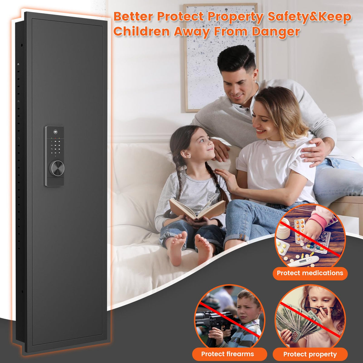 53.15" Wall Safe Between the Studs, Digital Hidden Safe with LCD Backlit Keypad, Large Wall Gun Safe with 5 Adjustable Shelves & Magnetic Slot for Home (Black-Digital) - image 8
