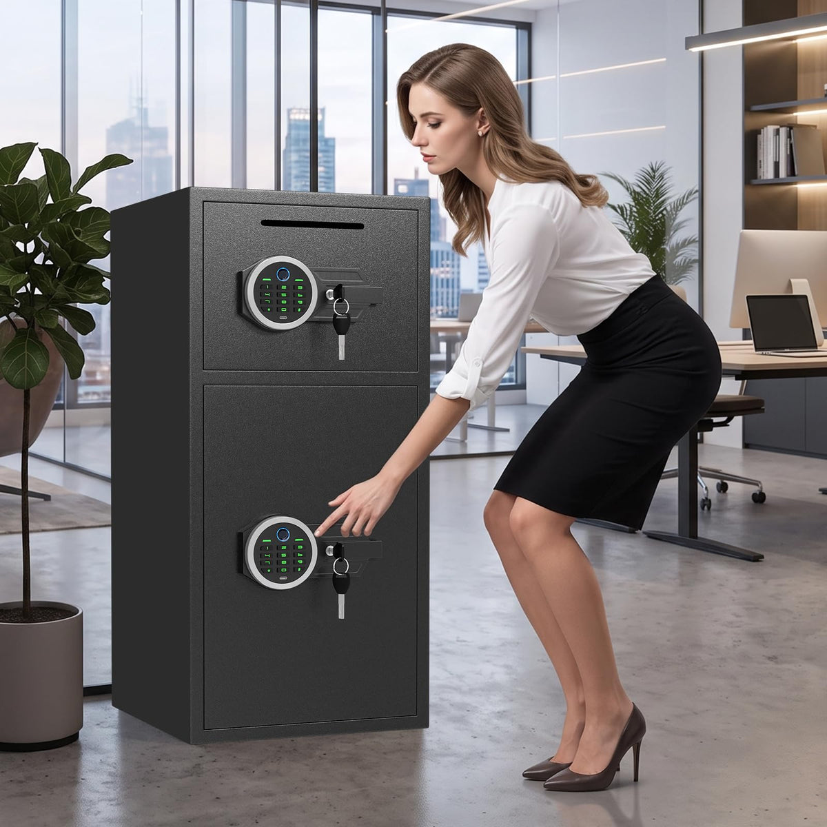 6.0 Cu ft Large Biometric Fingerprint Safe, Fireproof Waterproof Safe With Dual Alarm & Mute System and LED Light, Home Safe with Deposit Slot & Removable Shelf, Security Box for Money Valuables - image 8