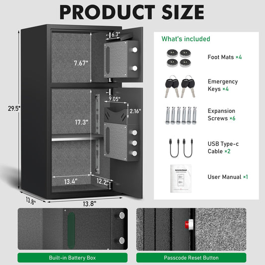 kavey 6.5 Cu ft Large Safe Box Fireproof Waterproof, Money Safe With Mute Function and LED Light,Digital Keypad Home Safes with Deposit Slot & Dual Alarm System, Security Box for Money Valuables - image 2