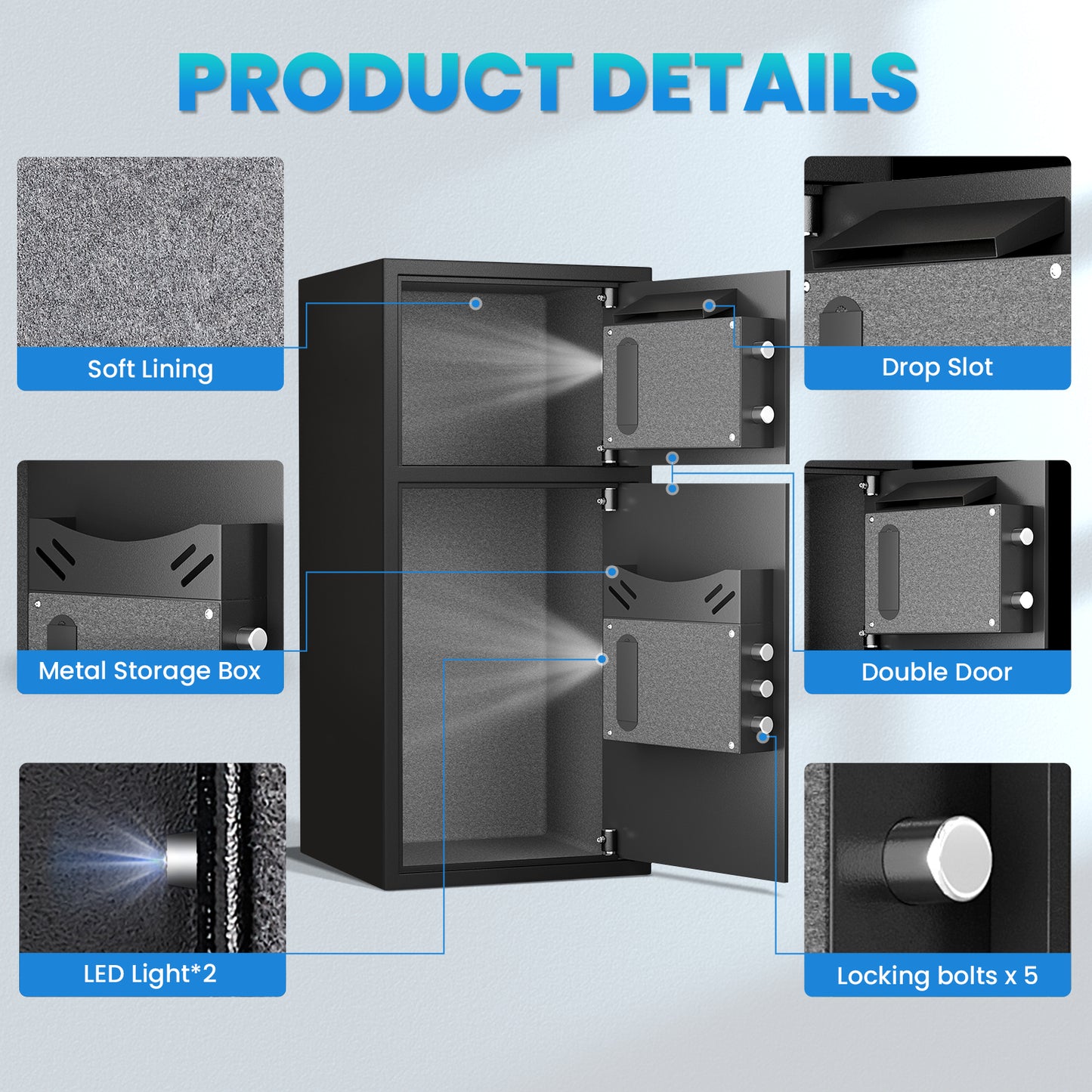 BM- 6.5 Cuft Large Digital Lock Home Safe Fireproof Waterproof, Anti-Theft Money Safe Box with Deposit Slot & Dual Alarm System, Digital Security Document Safe for Home Office Hotel