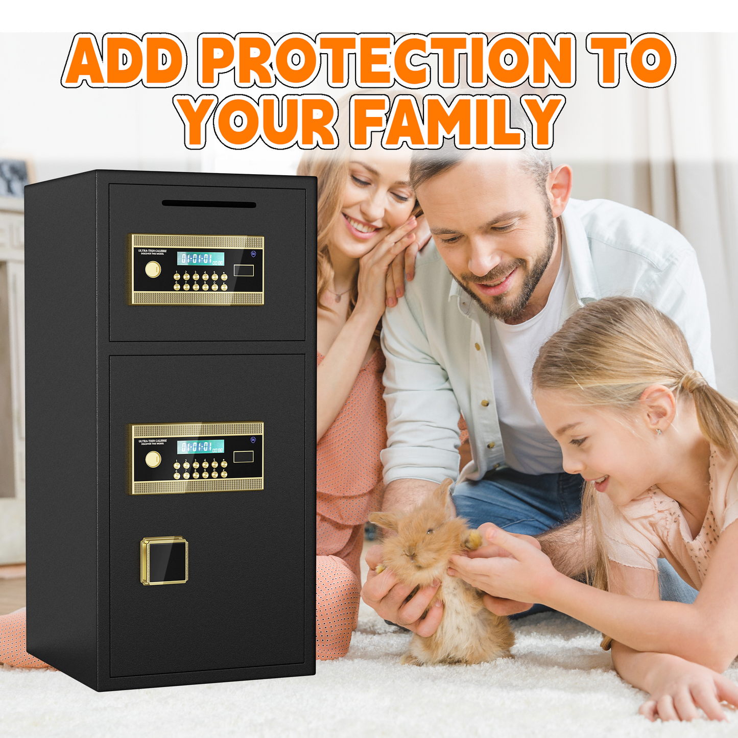 BM 6.5 Cuft Double-Door Large Home Safe Fireproof Waterproof, Anti-Theft Money Safe Box with Removable Shelf & Dual Alarm System, Digital Security Document Safe for Home Business Office, Gold