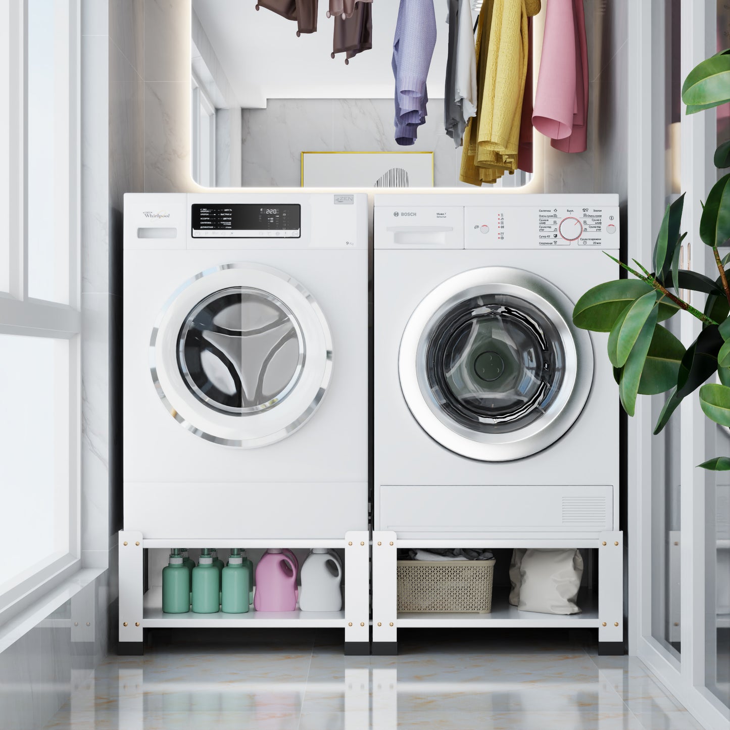 Laundry Pedestal 14" Height, Washer and Dryer Pedestals with Storage Shelf, 700lbs Weight Capacity Washing Machine Stands for Most Washers and Dryers, Assembly Required