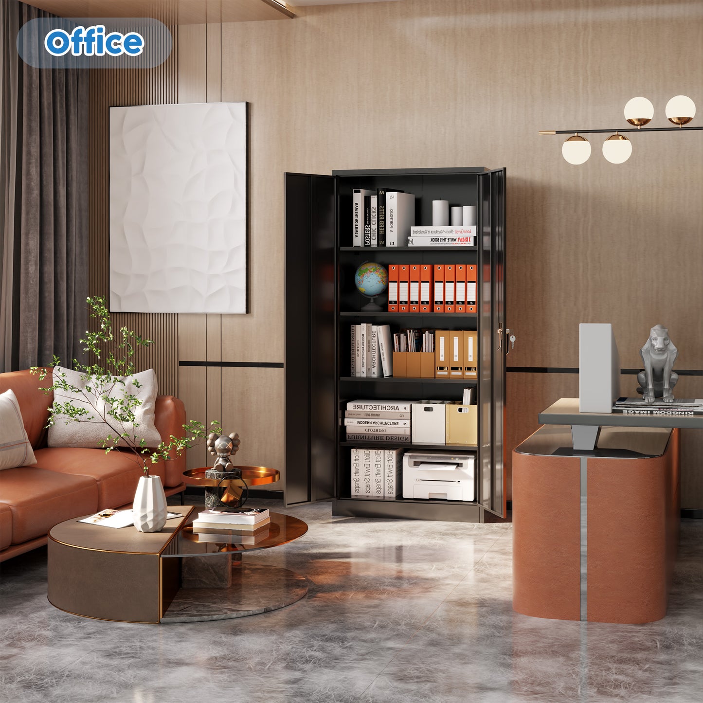 Metal Cabinet, 72” Black Tool Steel Locking Cabinet with Doors and 4 Shelves, Tall Cabinets for Garage Storage Systems Lockable File Cabinet for Home Office, Classroom/Pantry