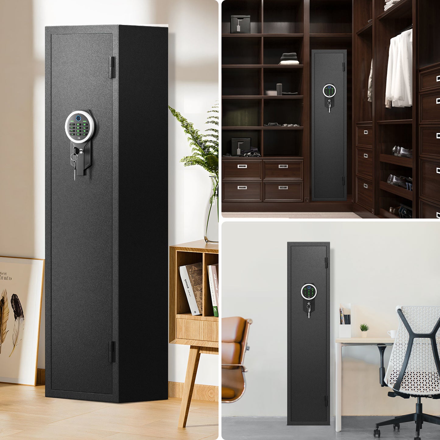BM-GKM-138W-3-5 Gun Safe, Quick Access Biometric Fingerprint Gun Safe for Pistols, Gun Safe with Silent Mode and Alarm System, Gun Cabinet with Removable Shelf and 3 Adjustable Gun Slots
