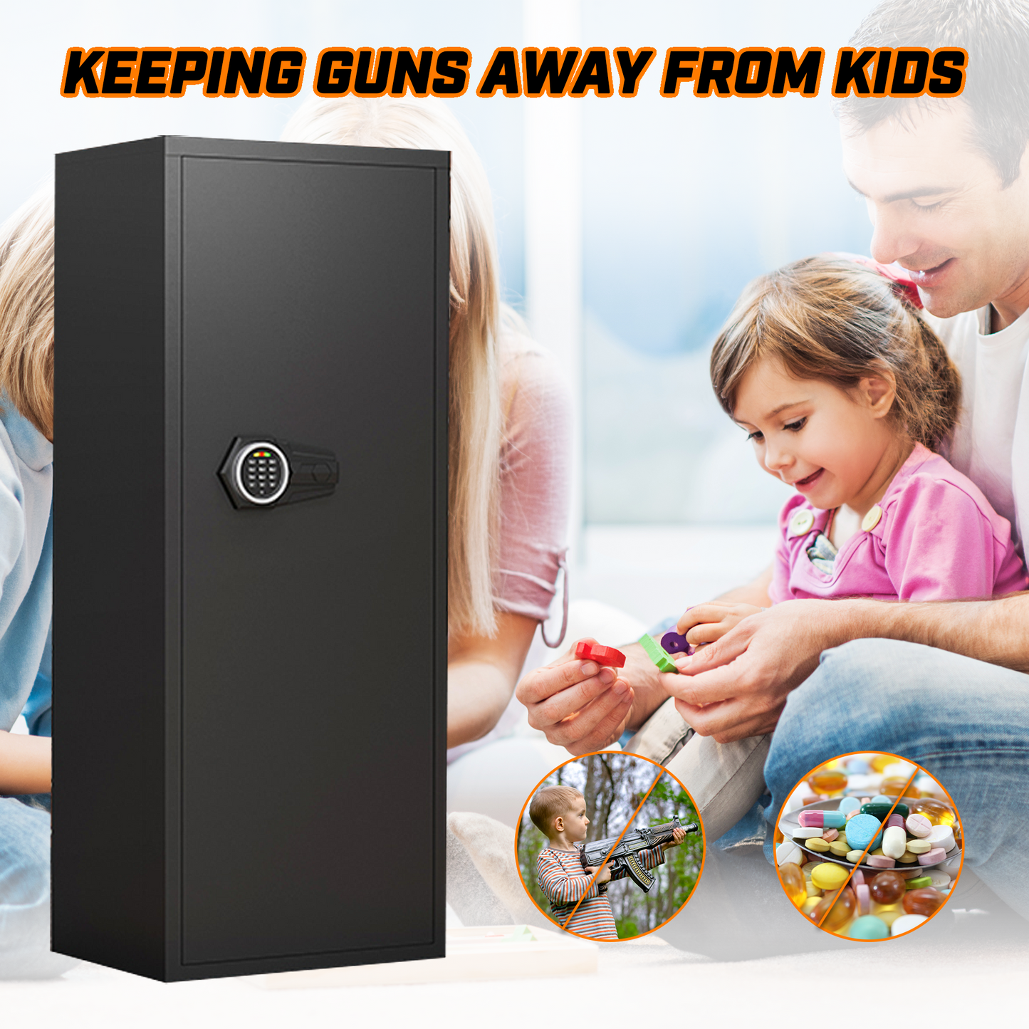 BM Digital Lock Gun Safe, Quick Access 10-12 Unassembled Gun Safe for Rifle and Shotgun Fireproof Waterproof, Large Security Gun Cabinet with Pistols Rack, Ammo Storage Shelf and Pistol Bag