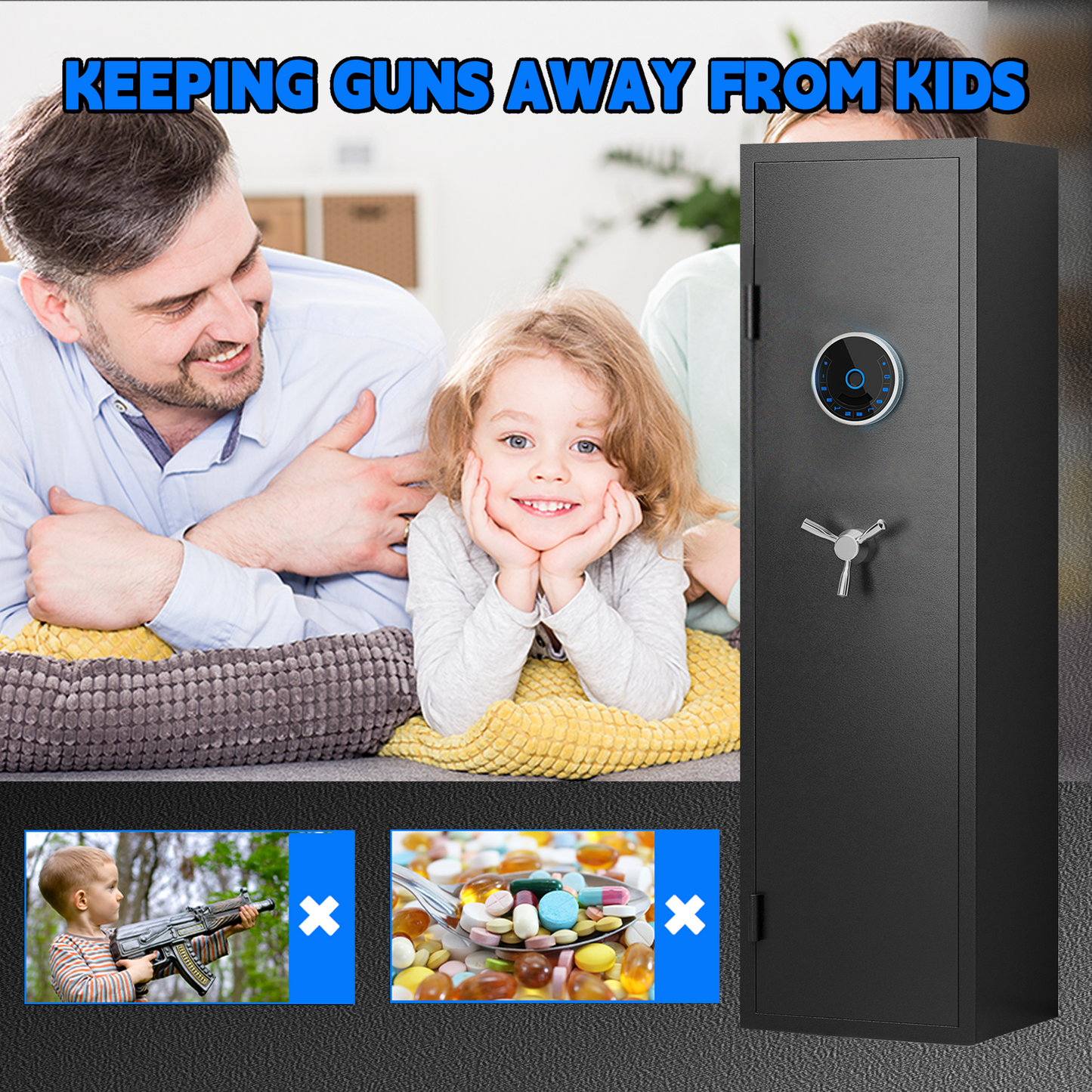 BM Biometric Fingerprint Gun Safe, Digital Quick Access 5-6 Gun Safe for Rifle and Shotgun Fireproof Waterproof, Long Security Gun Cabinet with Pistols Rack, Ammo Storage Shelf and Pistol Bag