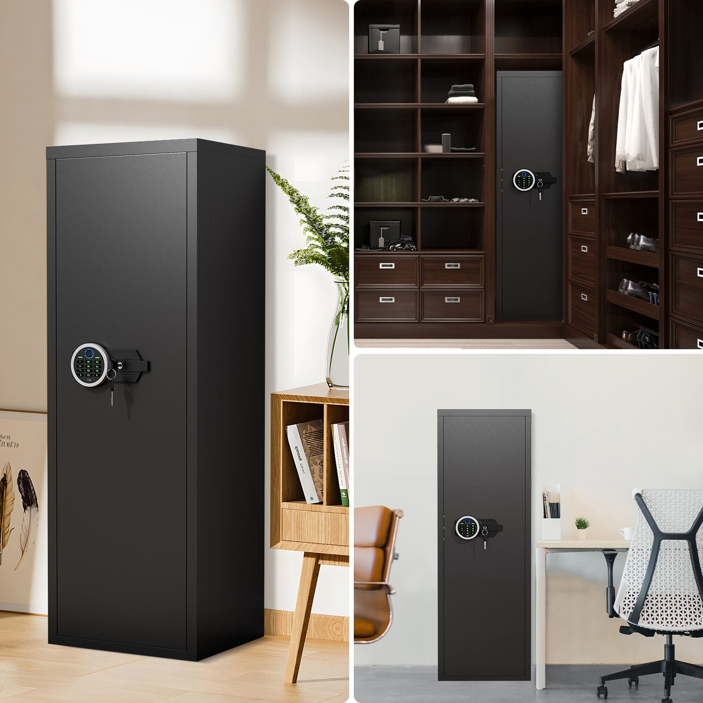 6-8 Biometric Gun Safe, Quick Access Unassembled Gun Cabinet with Silent Mode and Dual Alarm System, Gun Safe for Rifles and Pistols, Rifle Safe with Magnetic Gun Slots and Magnetic Induction Light