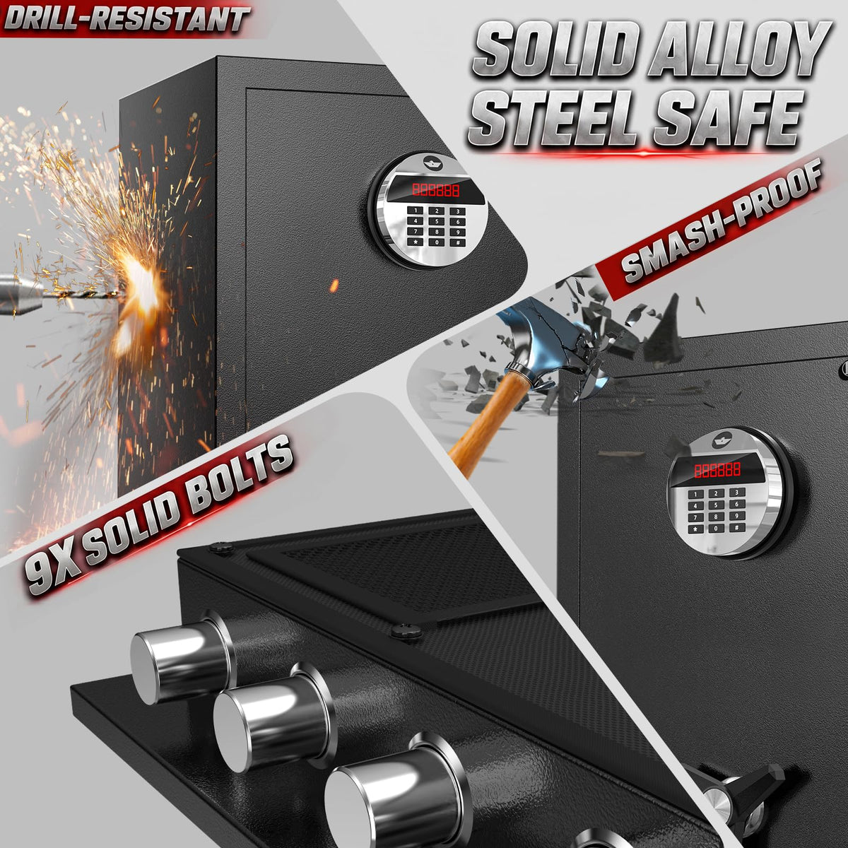 Large Safe Box with Metal Keypad, Fireproof Waterproof Bag & 9 Bolts - image 3