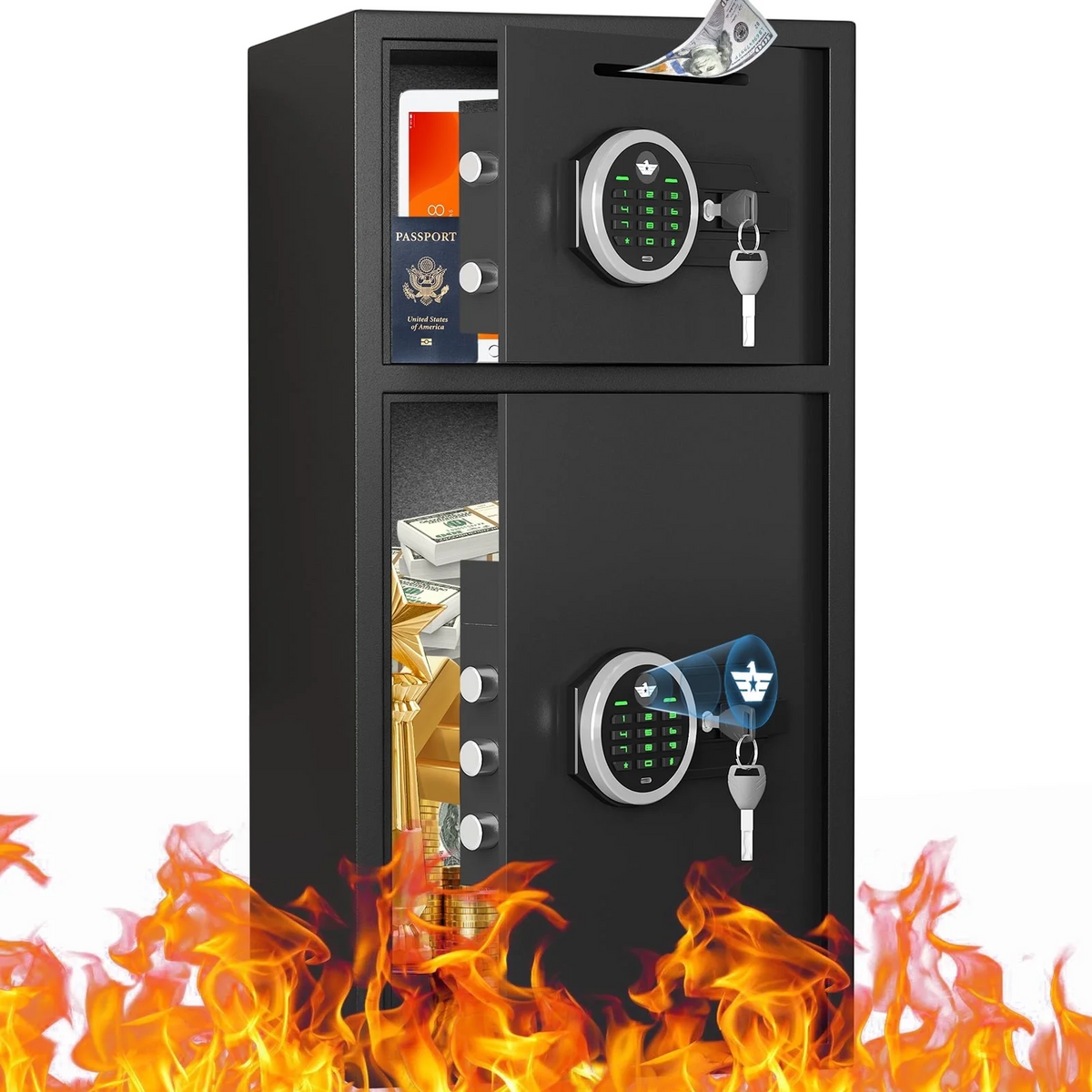 Riflewell fireproof Safe Box, 6.0 Cub Heavy Duty Large Safe with Dual Alarm System, Home Safe with Deposit Slot and Backlit Keyboard