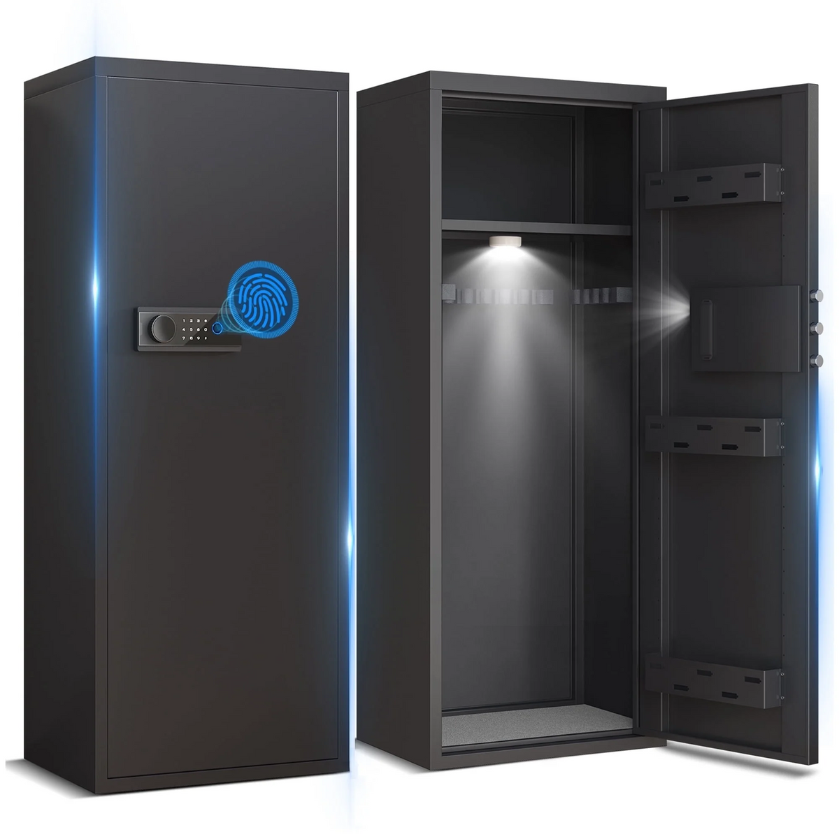 Riflevault Biometric Fingerprint Gun Safe with LCD Screen and Silent Mode, 10-12 Gun Safe for Long Guns and Shotguns with 3 Magnetic Gun Slots and 3 Metal Storage Box