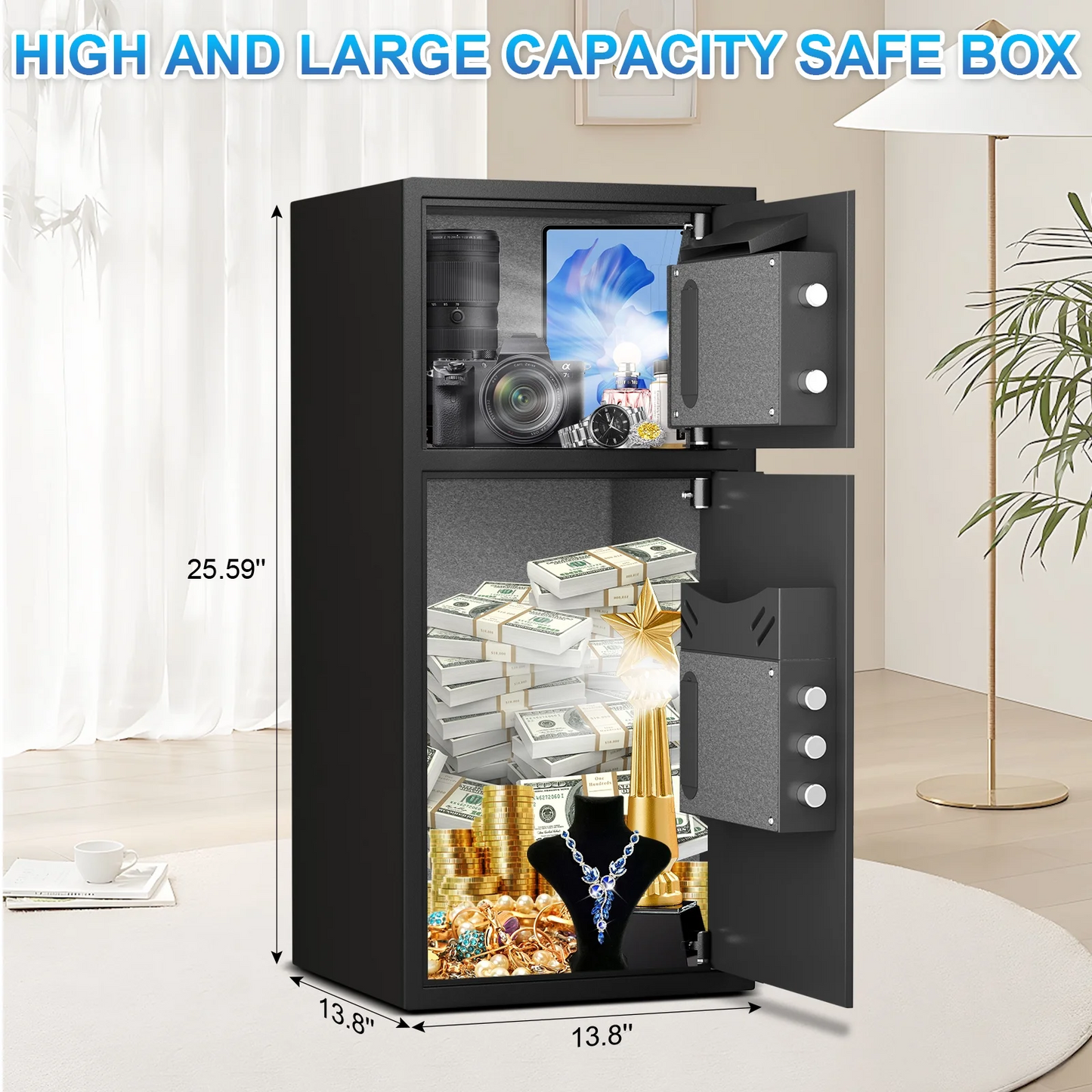 Home safe with fireproof safe box,digital home safe with deposit slot and metal storage box,personal document safe