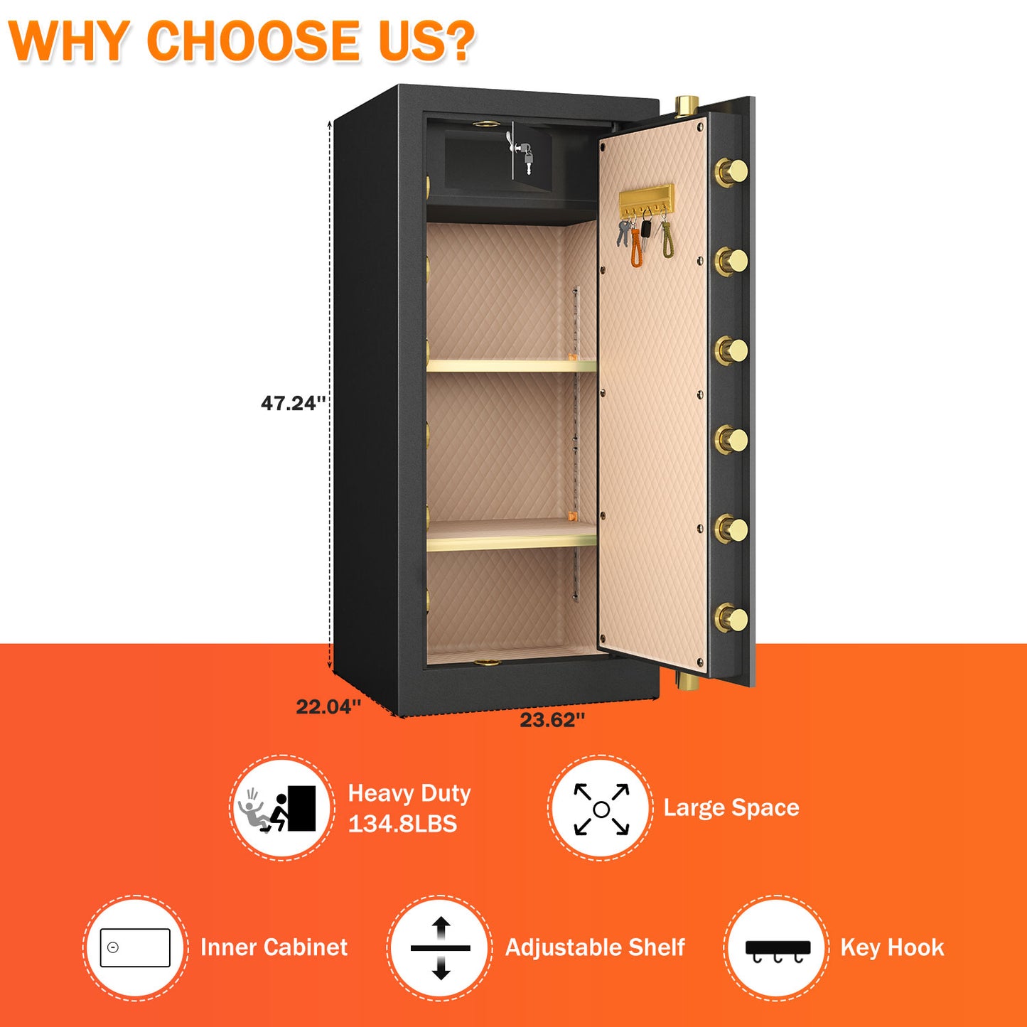 KAV Extra Large Safe Box, 14.1 Cubic Feet Heavy Duty Big Safe with Security Double Key Lock & Seperate Lock Box